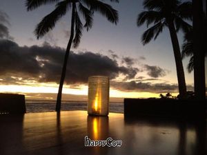 Stunning sunset view from your table.  at Beach House in Koloa