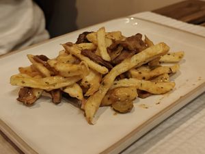 Amazing sauce with these fries! at Cheeky Leeks in Lisbon