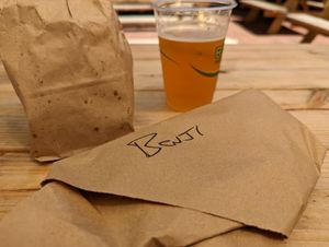 Food served in paper and local beer on tap at The Half in Wilmington