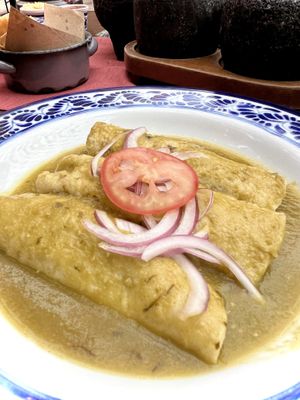 Vegan enchiladas verdes  at Los Tres Gallos in Matamoros