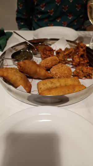 Street food platter, keema samosa, beetroot pakora, Paneer spring rolls and aloo tikki at SuRano Plant Based Indian bistro in Beeston