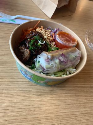 Vermicelli Bowl with Vegan Beef and Tofu spring roll  at DD Mau Vietnamese Eatery in Webster Groves