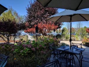 lovely outdoor seating at Blue Pointe Grille in Watkins Glen