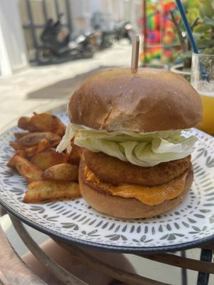 Chicken burger  at Atheneon Bar in Kos