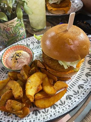 Vegan chicken burger   at Atheneon Bar in Kos
