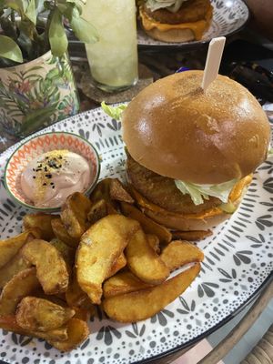Vegan chicken burger this was super yummy   at Atheneon Bar in Kos