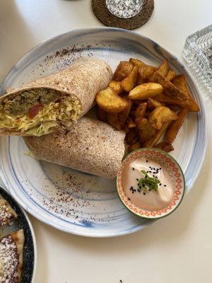 Vegan chickpea tuna wrap this is really delicious pergect for lunch or dinner   at Atheneon Bar in Kos