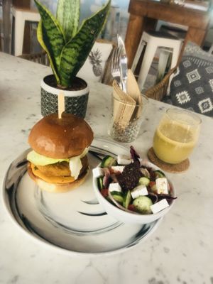 Chicken burger with Greek salad, the best!   at Atheneon Bar in Kos