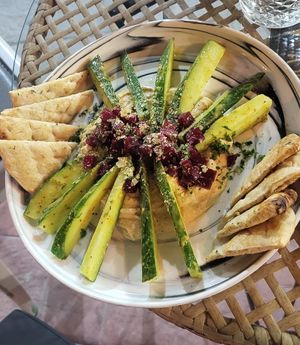 Hummus with beets and pickled veg at Atheneon Bar in Kos