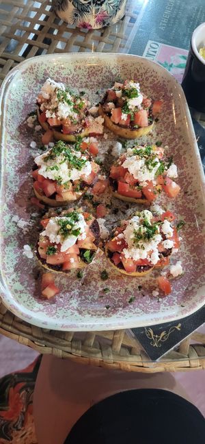 Sourdough Bruschetta with olive tapenade and coconut based feta at Atheneon Bar in Kos