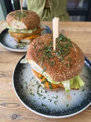 Chick’n burger   at Atheneon Bar in Kos