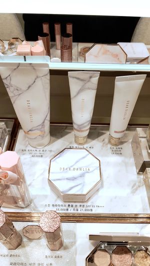 sunscreen products at Dear Dahlia - 디어달리아 카페 in Seoul