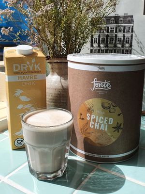 Vegan chai latte. 38,-
-> Dryk oat milk made from Danish oats
-> Fonte vegan spiced chai powder at Emmylou Café in Copenhagen