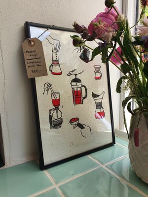 Linoleum coffee print by local artist. 300,- at Emmylou Café in Copenhagen