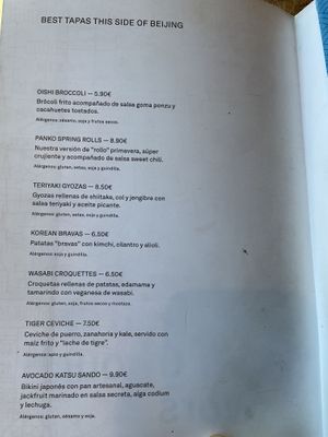 Menu  at Desoriente - Poblenou in Barcelona