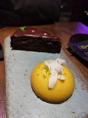 Passion fruit and mango lassi mouse at Desoriente - Poblenou in Barcelona