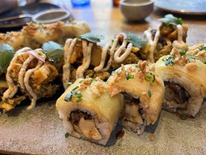 Foie gras and Tikka masala rolls  at Desoriente - Poblenou in Barcelona
