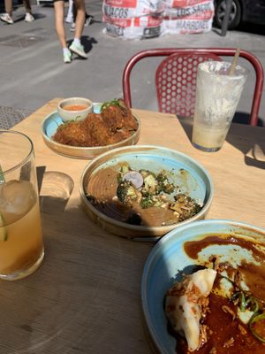 Gyoza, panko spring rolls the rest what’s left from broccoli!!!  at Desoriente - Poblenou in Barcelona