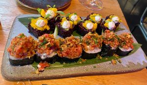 Tropical maki and foie gras rolls  at Desoriente - Poblenou in Barcelona