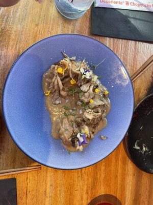 Tempeh with mushrooms   at Desoriente - Poblenou in Barcelona