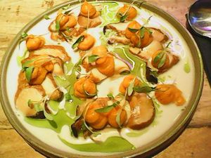 Marinated shiitakes with coriander oil! Congratulations! at Desoriente - Poblenou in Barcelona