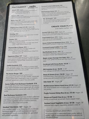 Menu, showing well labeled options at Stonecat Cafe in Hector