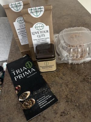 Different teas and peppermint matcha  at The Tria Prima Tea Company in Williamsport