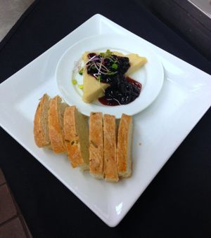 Winter Menu 2014: Vegan Brie & Jam, cashew cheese, house-made Mars grape jam, herb focaccia bread at The Veraisons Restaurant in Dundee