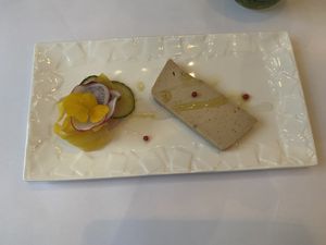 This is followed by an entrée of eggplant terrine and faux gras, both of which are beautifully presented and packed with flavor.  at Brocoli in Lyon