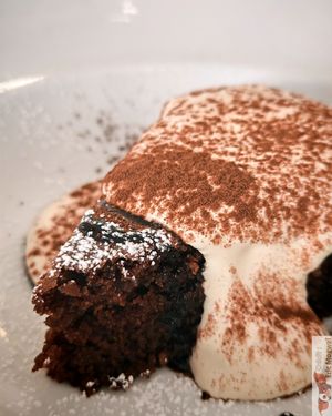 almond and chocolate moelleux, with a Tonka bean cream. at Brocoli in Lyon