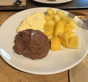 Chocolate & maracuja mousse, pineapple & mango  at 7030 Restaurant in Winterthur