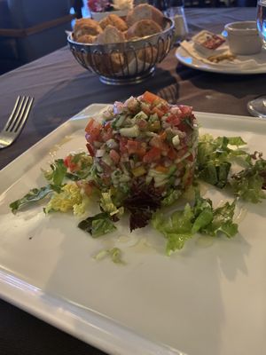 Moroccan salad (specify no mayonnaise dressing and ask for just Argan Oil)  at Ô Playa in Agadir