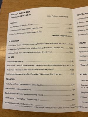 menu  at Gelbes Krokodil in Linz
