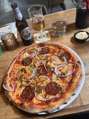 Salami style pizza (vegan)  at Vegan Pizza Bar in The Hague