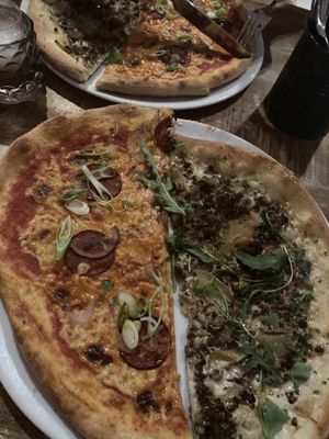 Crumbled sausage and pepperoni  at Vegan Pizza Bar in The Hague