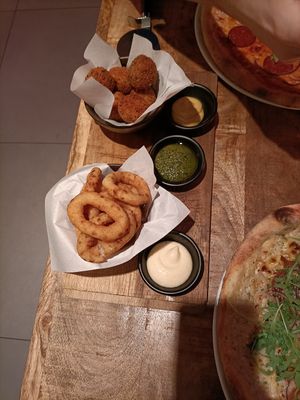 Onion Rings and Bitterballen at Vegan Pizza Bar in The Hague