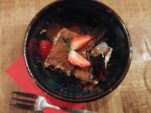 New and super delicious tiramisu at Vegan Pizza Bar in The Hague