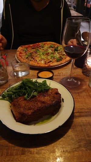 Classic lasagna and Big Flat Mac Pizza at Vegan Pizza Bar in The Hague