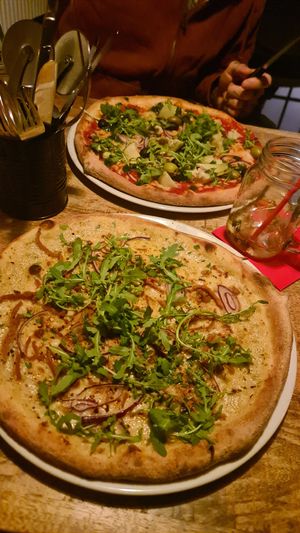 Carbonara pizza + artichoke pizza at Vegan Pizza Bar in The Hague
