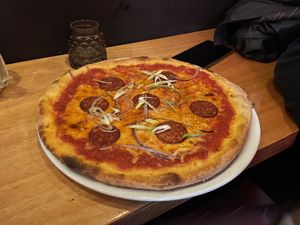 Pepperoni pizza  at Vegan Pizza Bar in The Hague