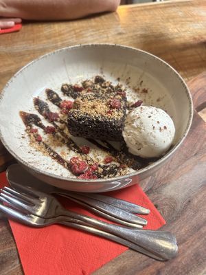 Brownie and ice cream  at Vegan Pizza Bar in The Hague