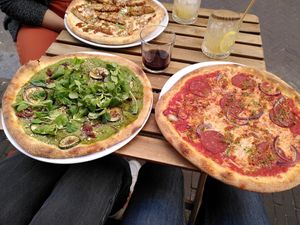 From top left: K-pizza, Ferry Verde and Sala Mommy at Vegan Pizza Bar in The Hague