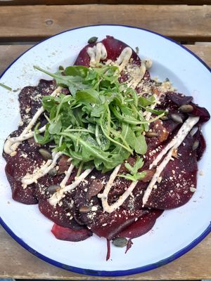Beetroot carpaccio at Vegan Pizza Bar in The Hague
