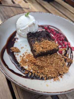 Heavenly brownie at Vegan Pizza Bar in The Hague