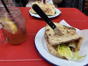 Crazy berry lemonade, tuna sandwich, caesar chicken sandwich  at Vegan Pizza Bar in The Hague