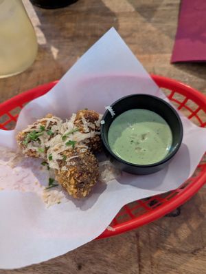 Truffle Arancini with Pesto Sauce at Vegan Pizza Bar in The Hague