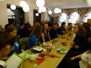 this is a photo of our vegan crackerbarrel /regulars' table in linz at fu cheng at Azuma in Linz
