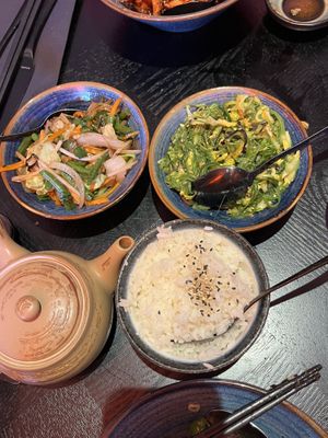 Sides of greens and seaweed salad   at Drgnfly in Poole