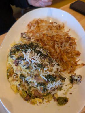 Brazilian Steak Omelette (not yet on vegan menu, but they had the vegan steak in) at WHOLEY GRANOLY in Bolingbrook