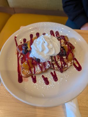 Vegan French Toast (with spiced peaches, strawberries, blueberries, raspberry compote) at WHOLEY GRANOLY in Bolingbrook